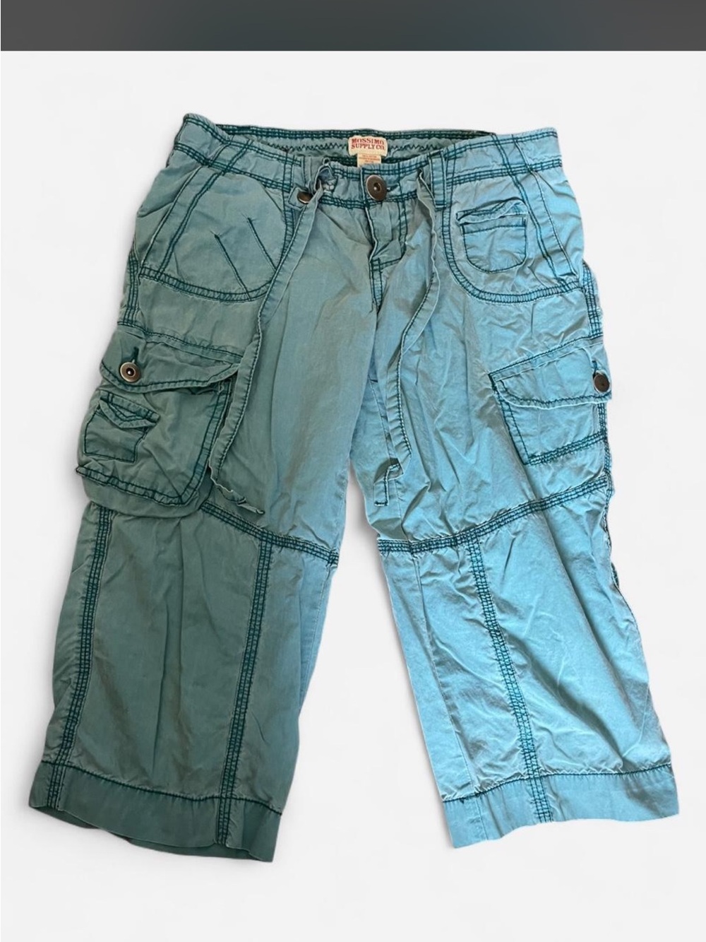 Y2k teal low waisted Capri cargo pants - Casual Utility Style
